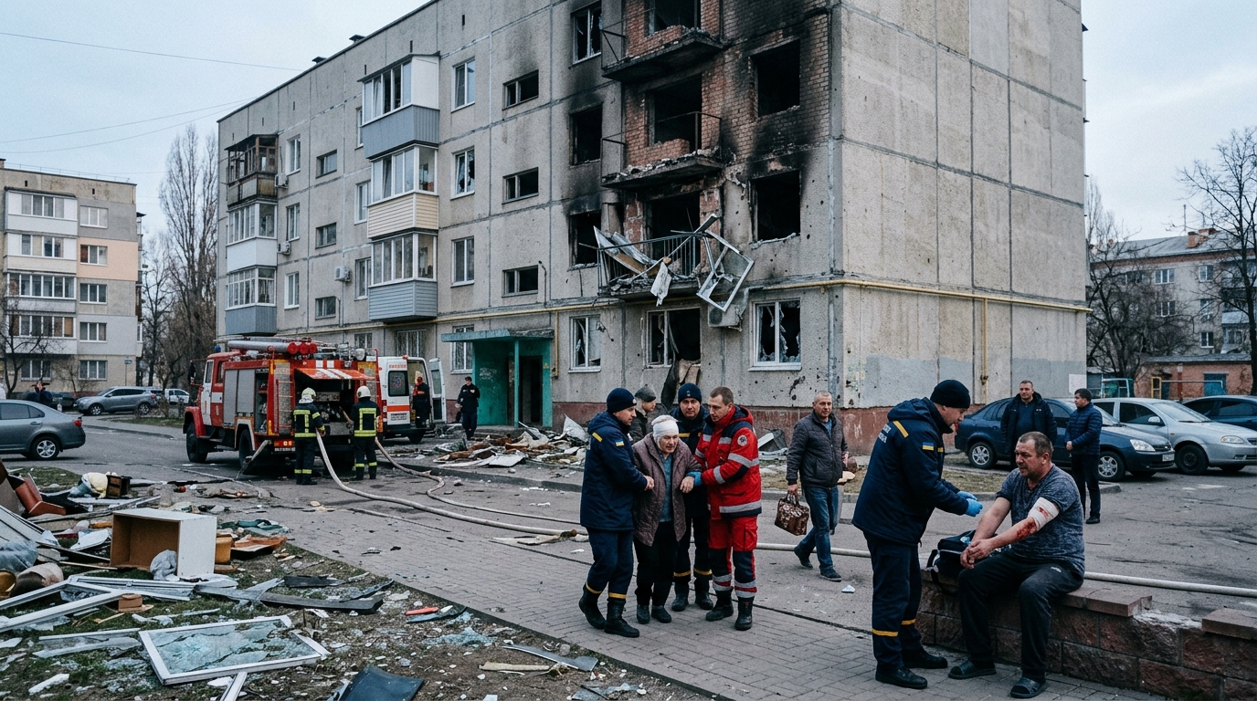Russian Drone Strike Injures Seven in Ukrainian Residential Building
